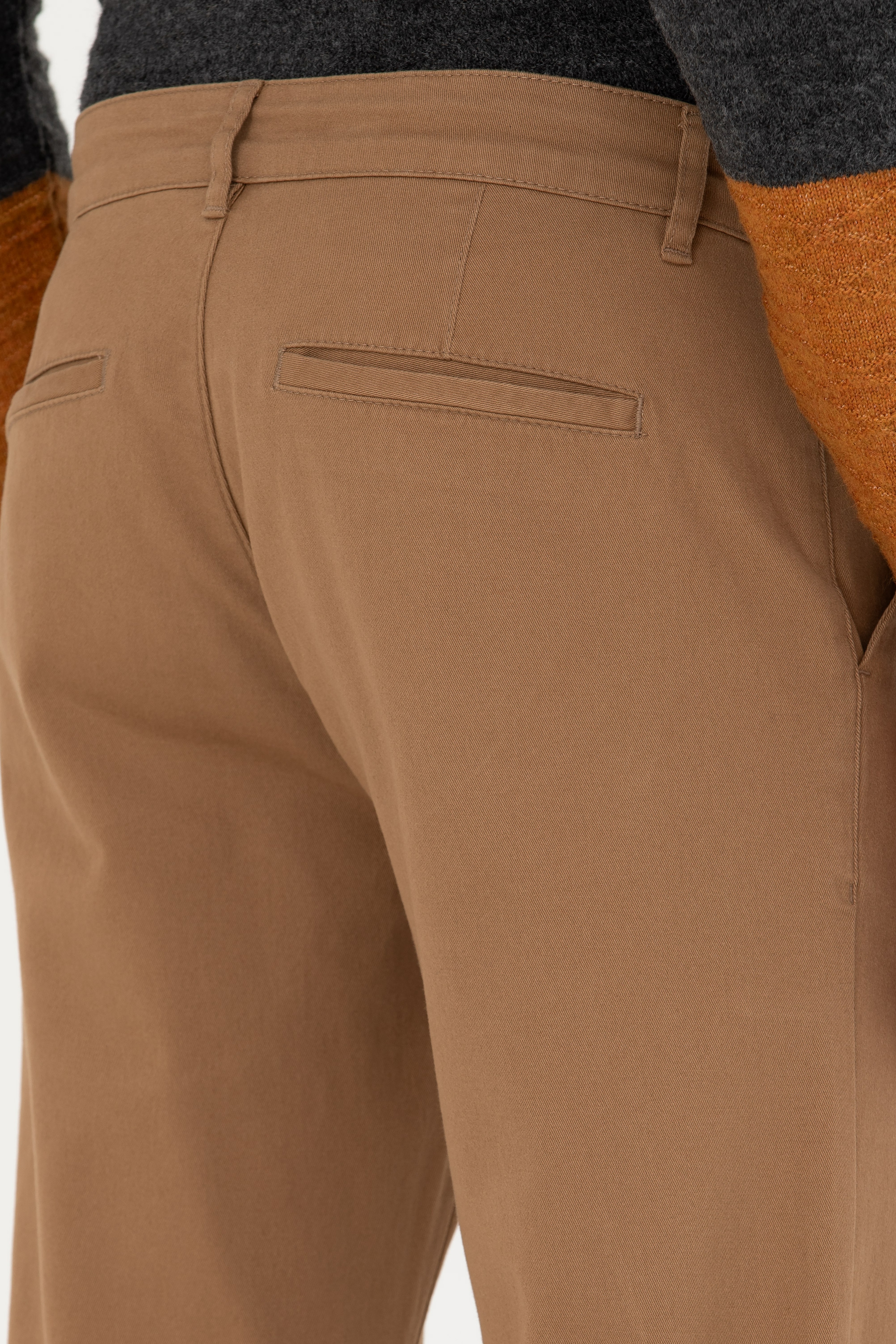 Erkek Slim Fit Camel Kanvas Pantolon