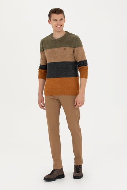 Erkek Slim Fit Camel Kanvas Pantolon