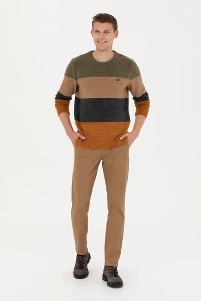 Erkek Slim Fit Camel Kanvas Pantolon