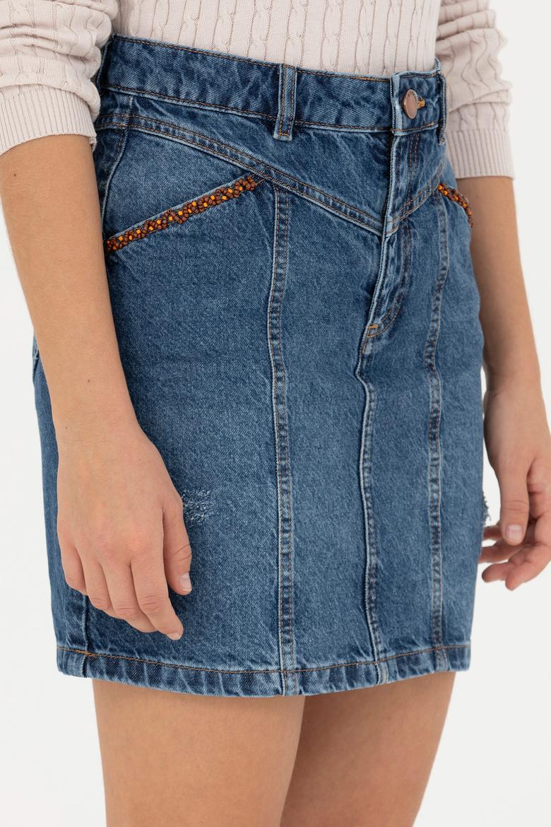 Kadın Mavi Jean Etek - 50271180003