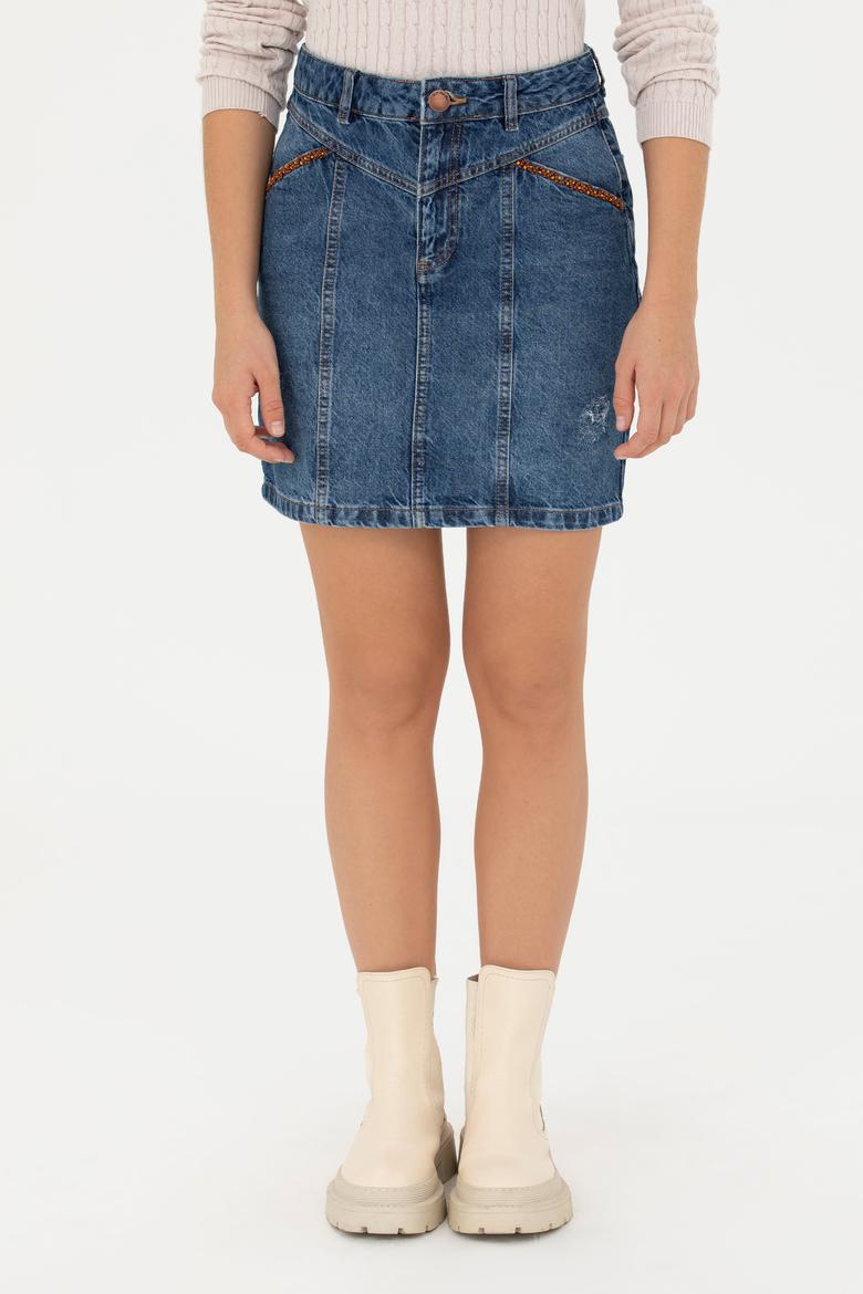 Kadın Mavi Jean Etek - 50271180003