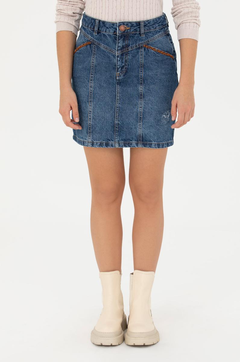 Kadın Mavi Jean Etek