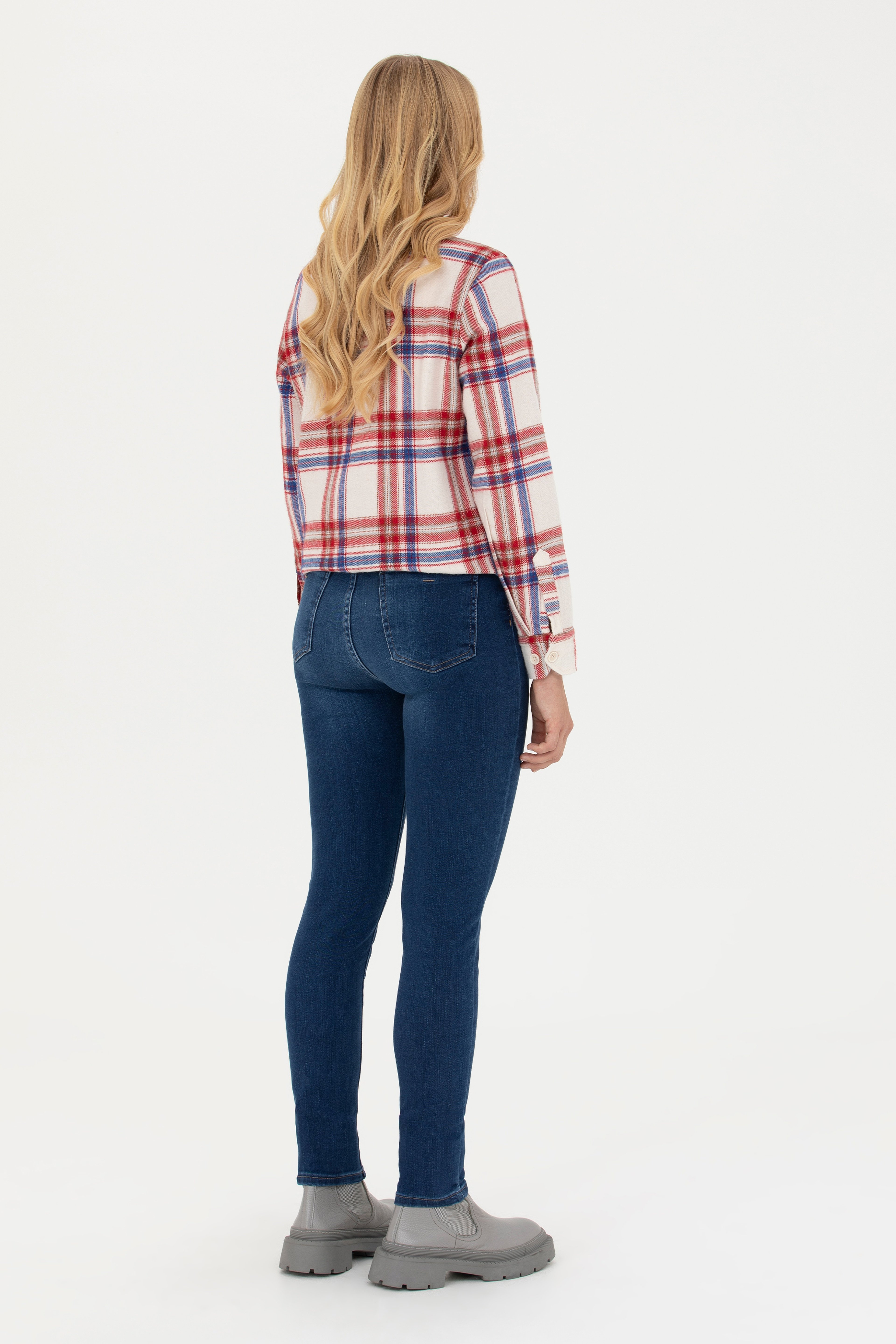 Kadın Koyu Mavi Skinny High Waist Fit Jean Pantolon - Image 4
