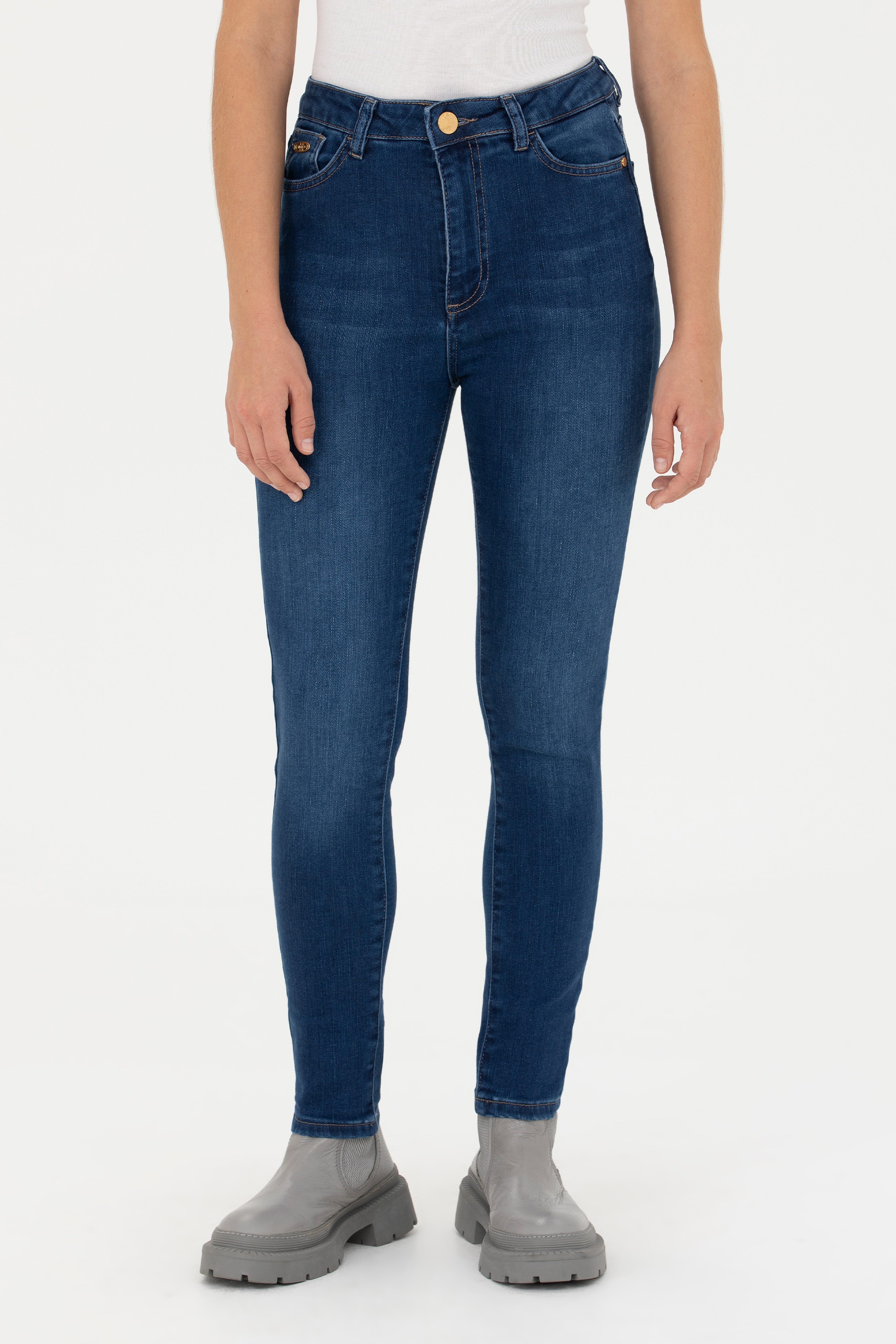 Kadın Koyu Mavi Skinny High Waist Fit Jean Pantolon
