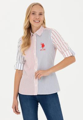 Kadın Kırmızı Uzun Kollu Çizgili Gömlek - 50263884011