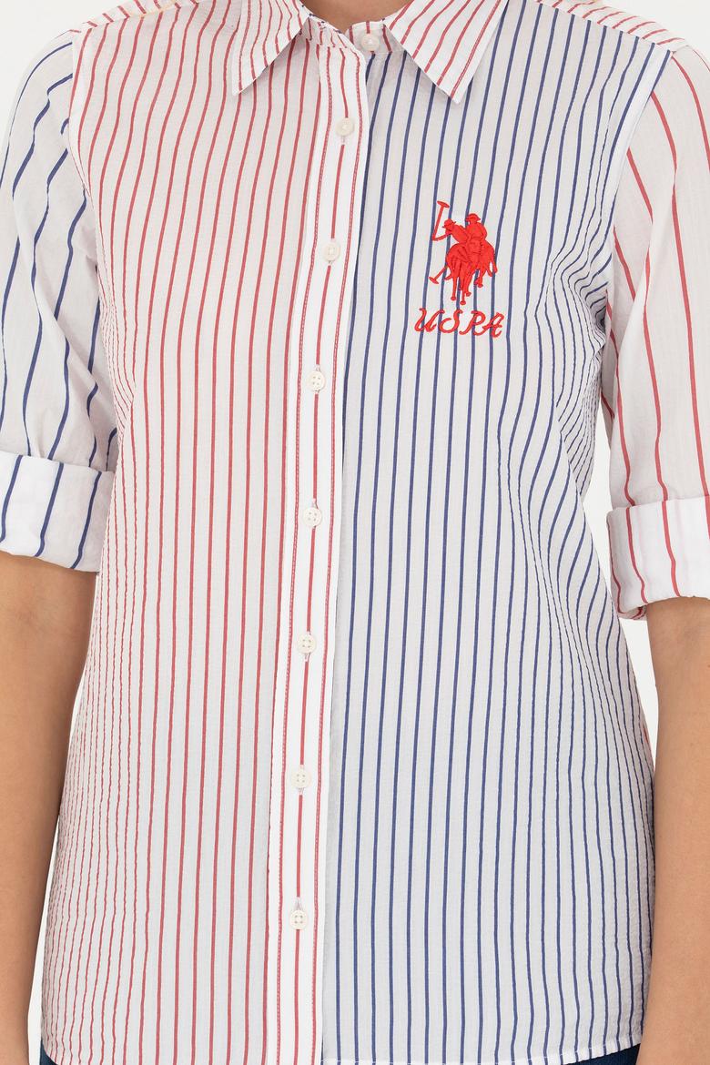 Kadın Kırmızı Uzun Kollu Çizgili Gömlek - 50263884011