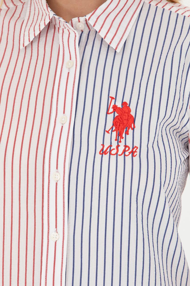 Kadın Kırmızı Uzun Kollu Çizgili Gömlek - 50263884011