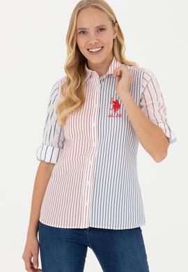 Kadın Kırmızı Uzun Kollu Çizgili Gömlek - 50263884011