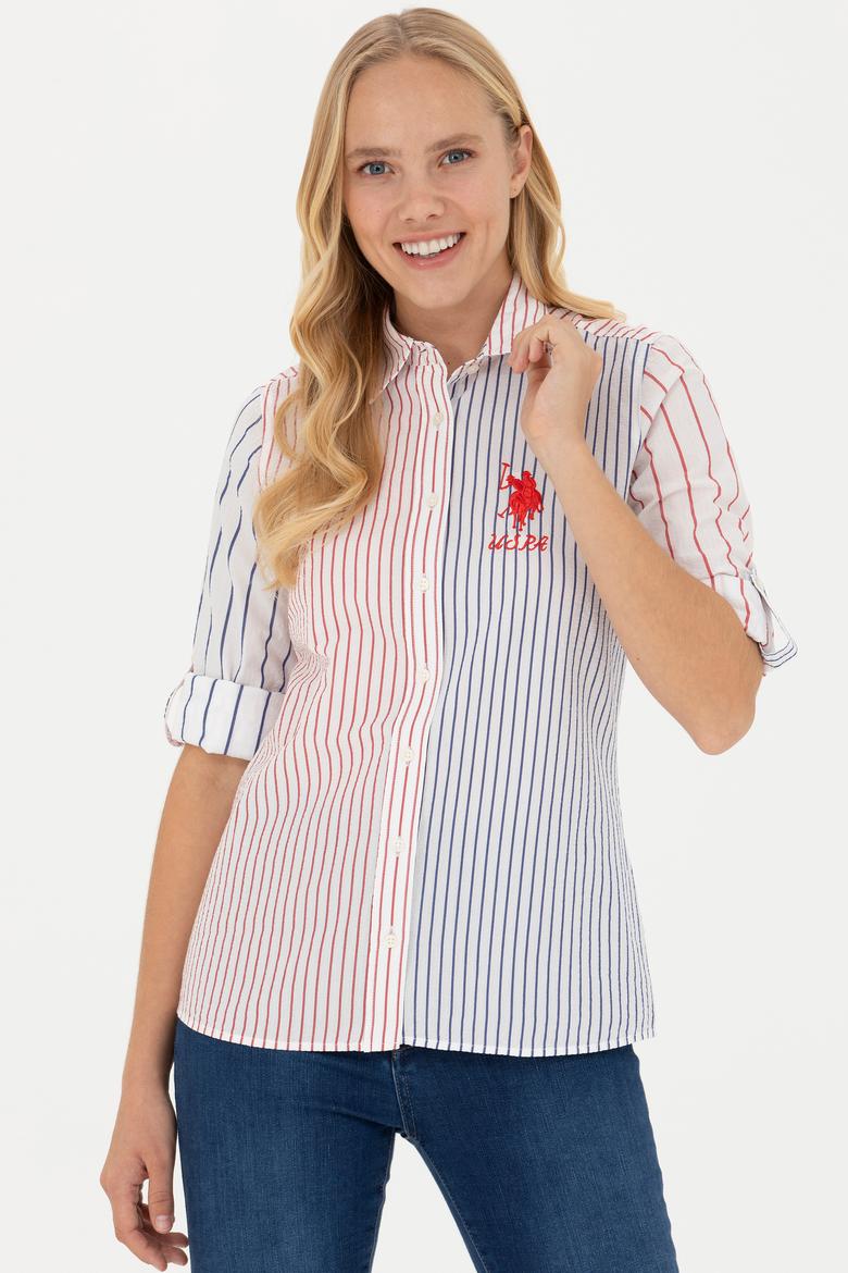 Kadın Kırmızı Uzun Kollu Çizgili Gömlek - 50263884011