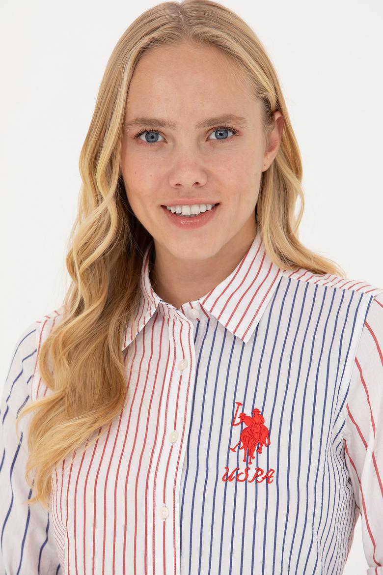 Kadın Kırmızı Uzun Kollu Çizgili Gömlek - 50263884011