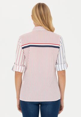 Kadın Kırmızı Uzun Kollu Çizgili Gömlek - 50263884011