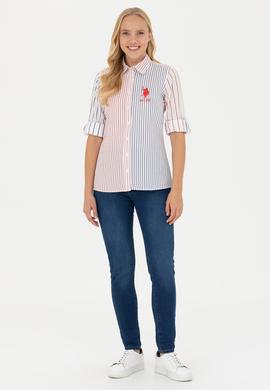 Kadın Kırmızı Uzun Kollu Çizgili Gömlek - 50263884011