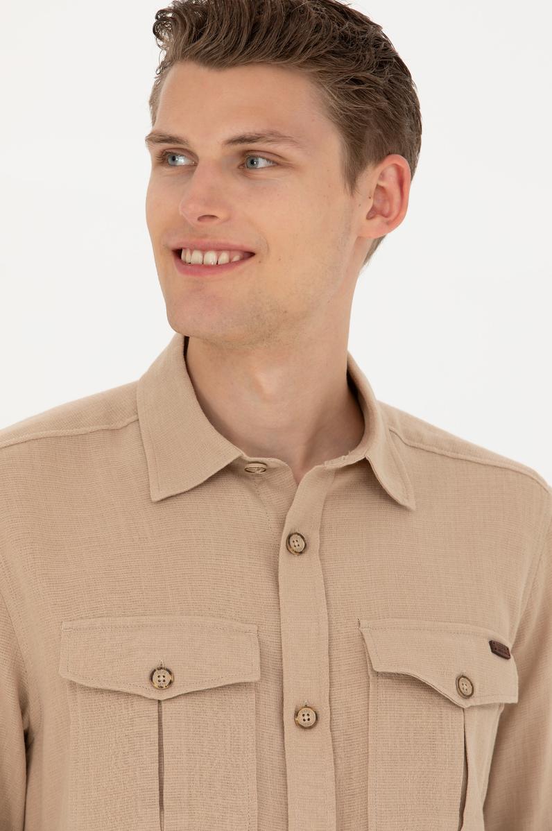 Erkek Kum Uzun Kollu Gömlek