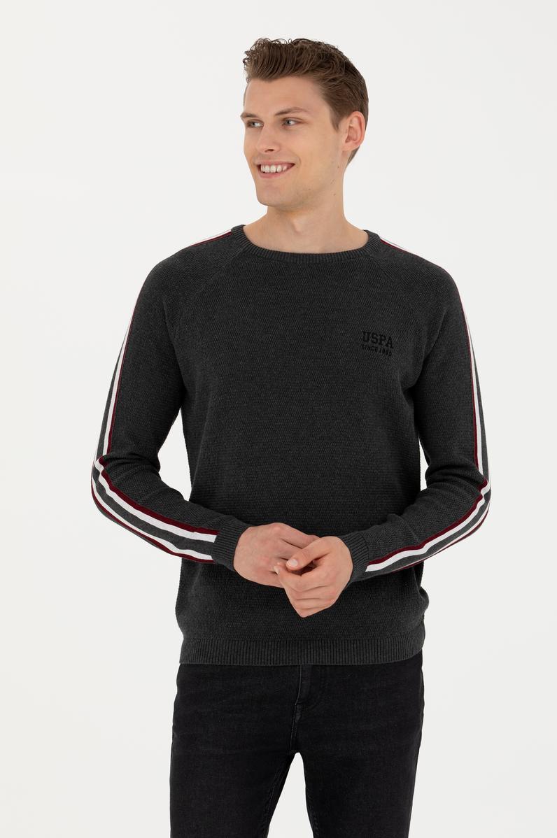 Erkek Antrasit Melanj Bisiklet Yaka Kazak