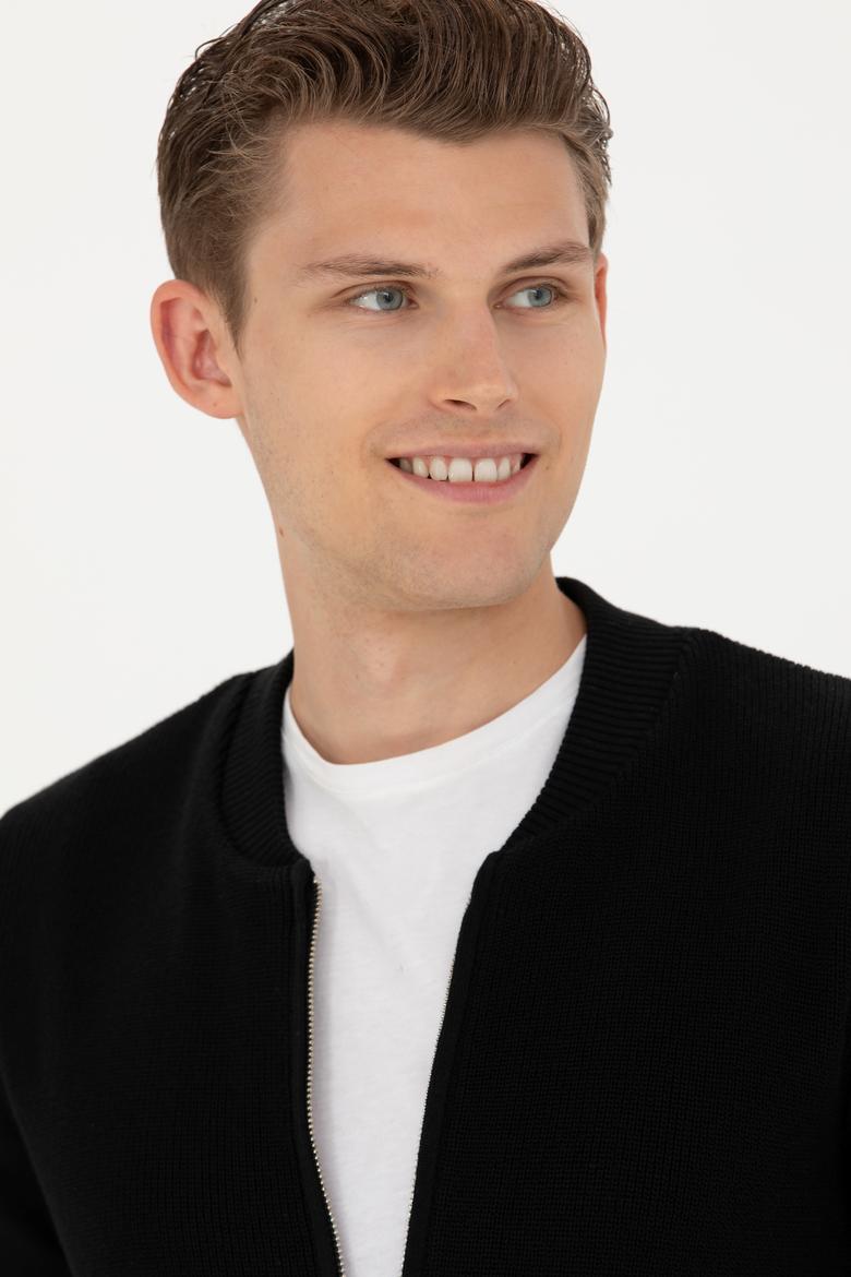 Erkek Siyah Basic Triko Hırka - 50277107060