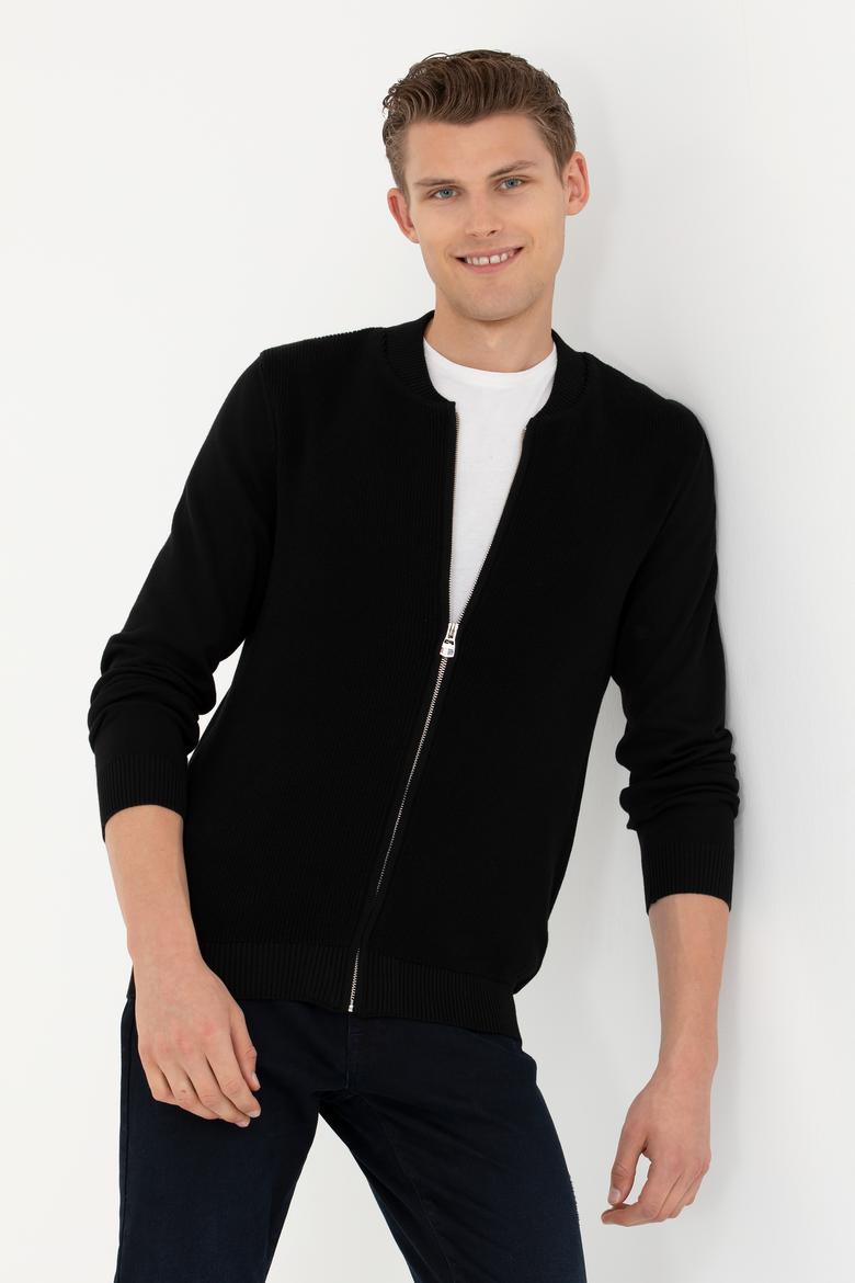 Erkek Siyah Basic Triko Hırka - 50277107060