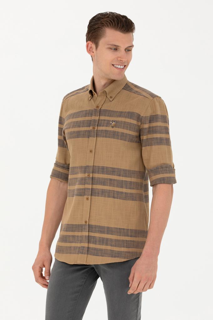 Erkek Açık Haki Uzun Kollu Gömlek