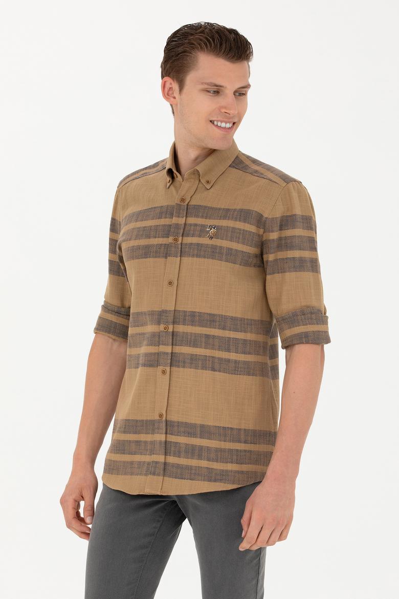 Erkek Açık Haki Uzun Kollu Gömlek