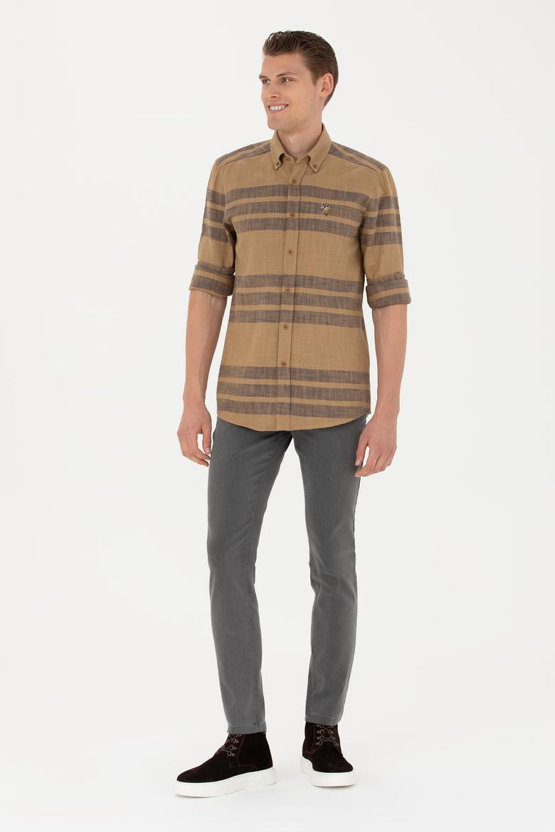 Erkek Açık Haki Uzun Kollu Gömlek - 50272448010