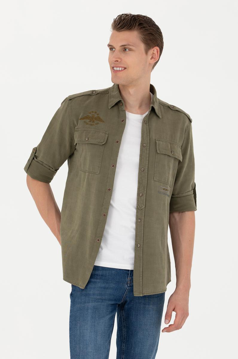 Erkek Haki Uzun Kollu Gömlek