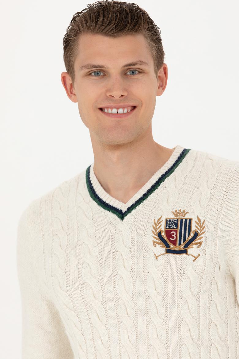 Erkek Krem V Yaka Kazak - 50271043008