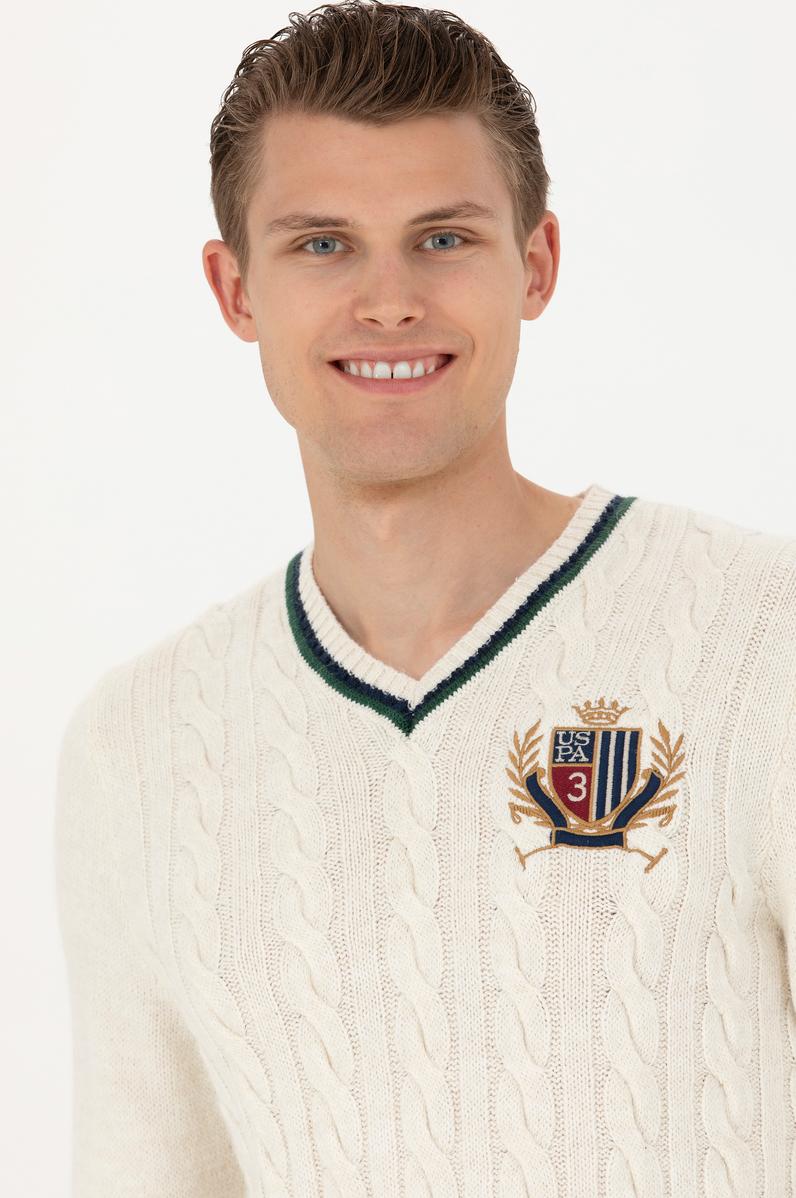 Erkek Krem V Yaka Kazak