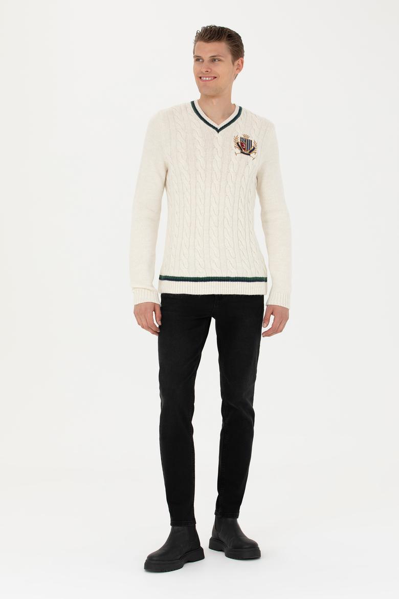 Erkek Krem V Yaka Kazak - 50271043008