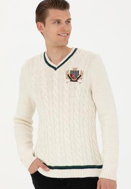 Erkek Krem V Yaka Kazak - 50271043008