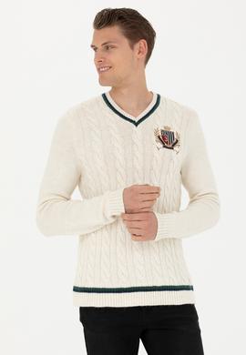 Erkek Krem V Yaka Kazak - 50271043008