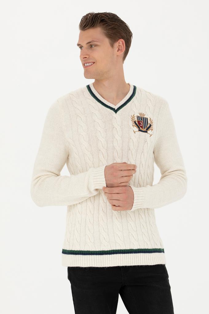 Erkek Krem V Yaka Kazak