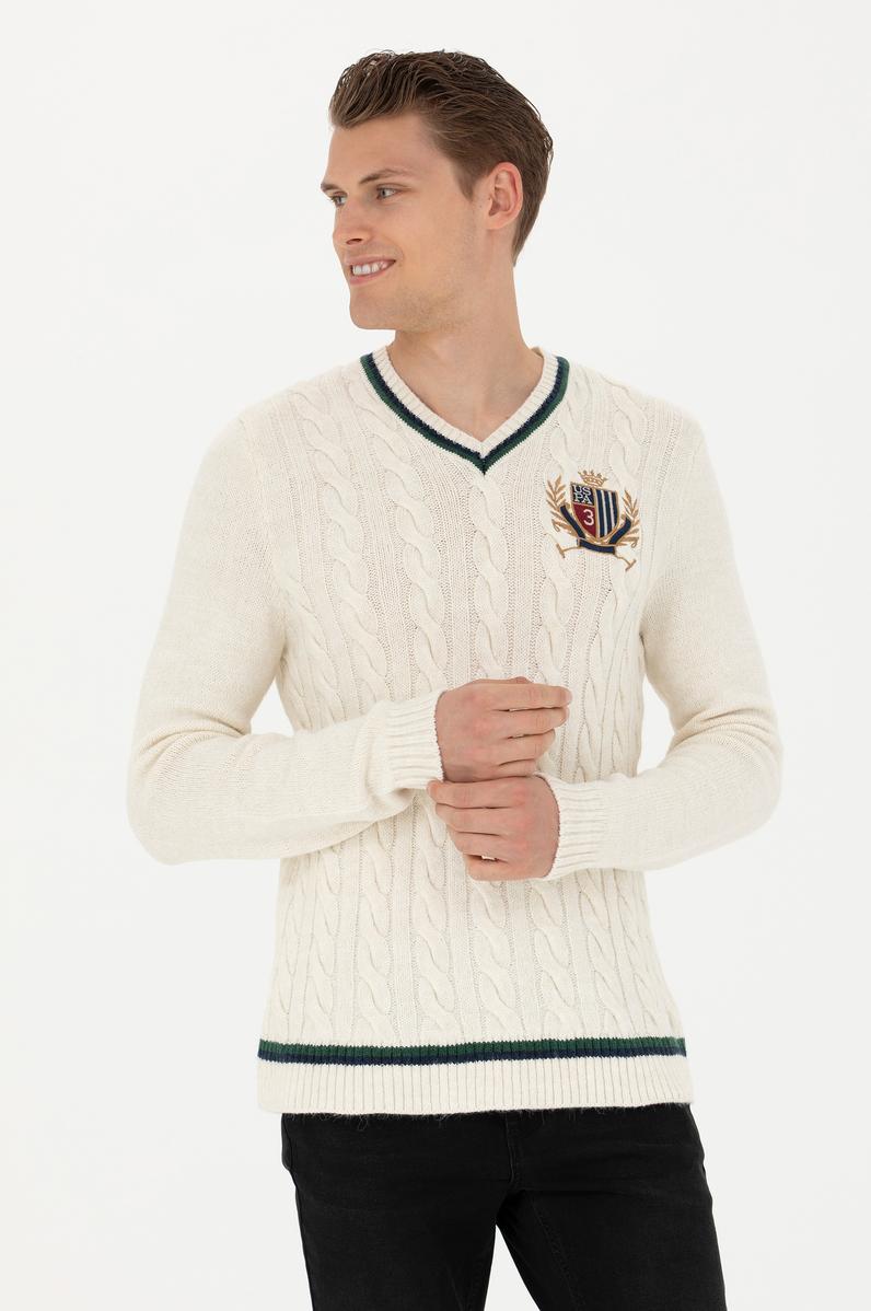 Erkek Krem V Yaka Kazak