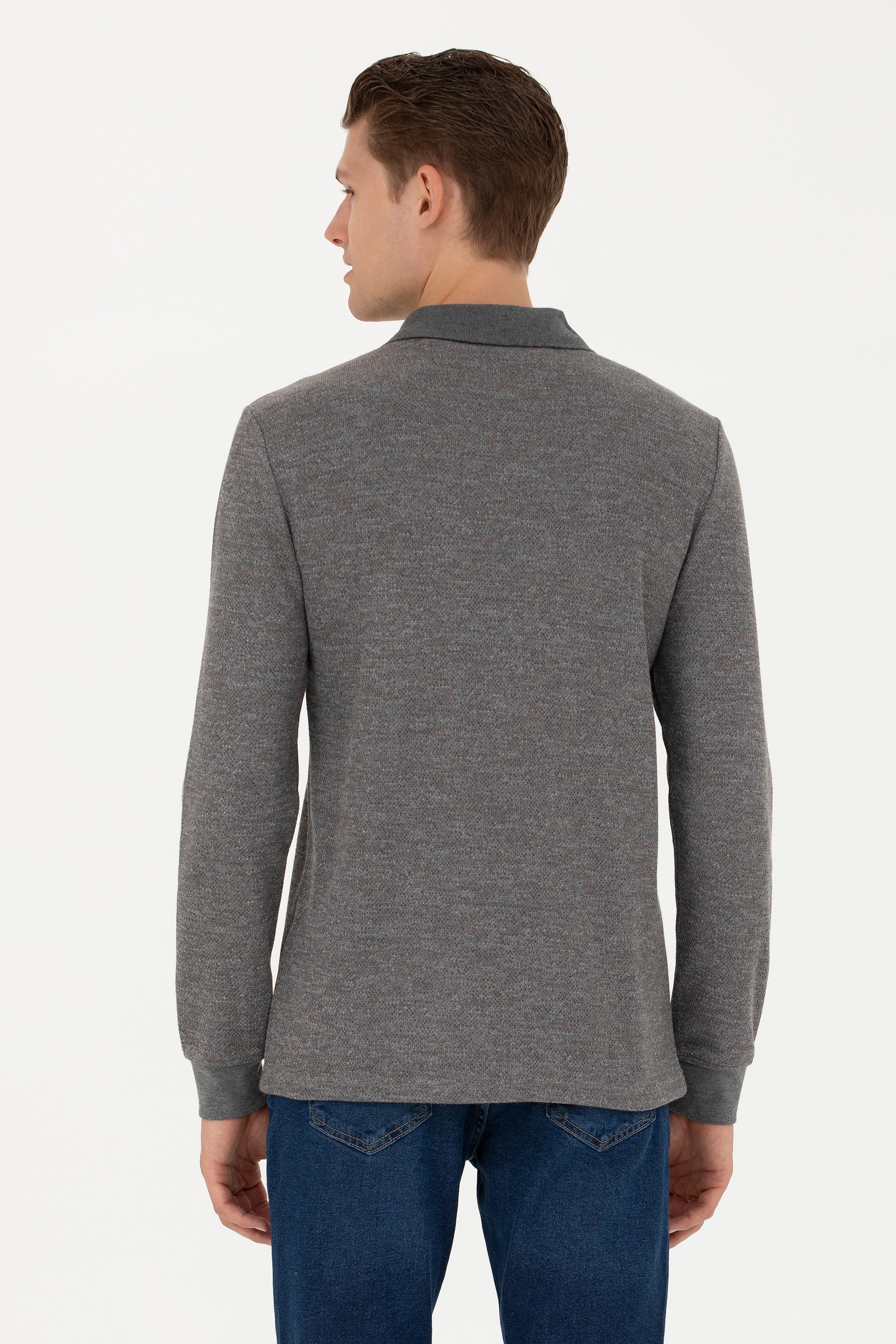 Erkek Gri Melanj Sweatshirt - Image 5