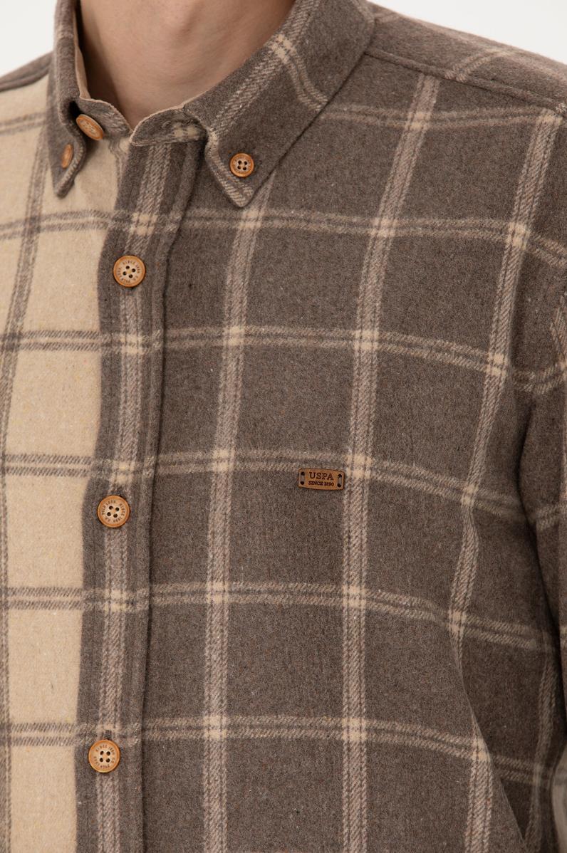 Erkek Açık Haki Uzun Kollu Gömlek