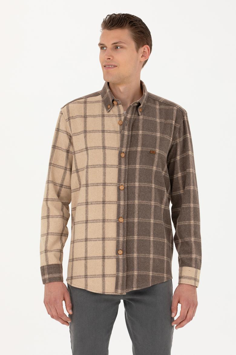 Erkek Açık Haki Uzun Kollu Gömlek