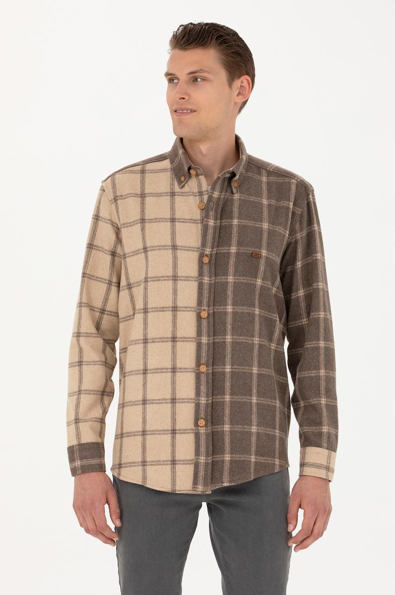 Erkek Açık Haki Uzun Kollu Gömlek