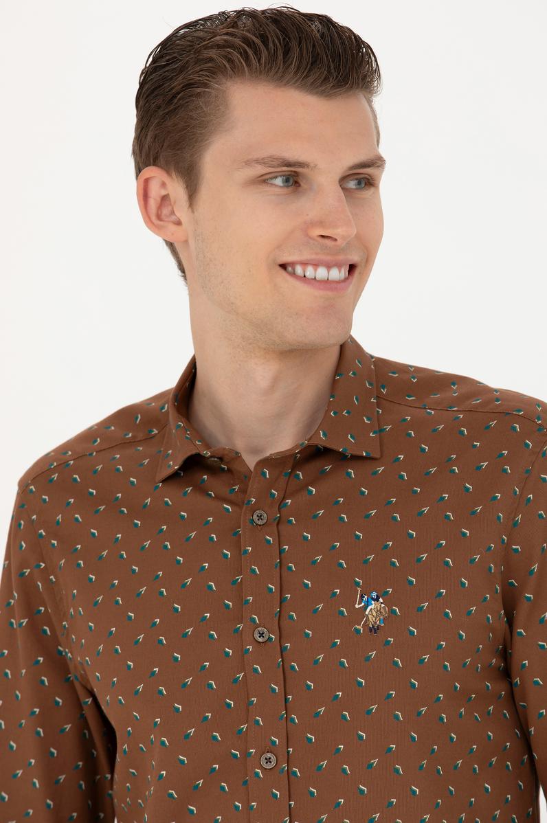 Erkek Açık Haki Uzun Kollu Gömlek