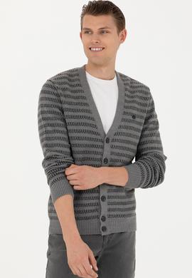 Erkek Gri Melanj Triko Hırka - 50277109002