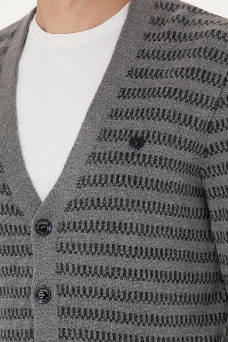 Erkek Gri Melanj Triko Hırka - 50277109002