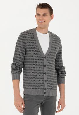 Erkek Gri Melanj Triko Hırka - 50277109002