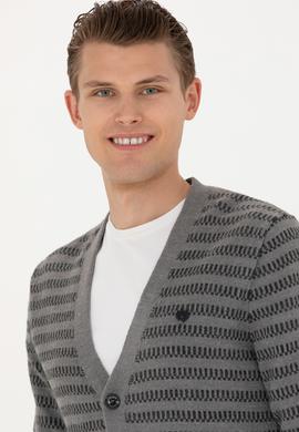 Erkek Gri Melanj Triko Hırka - 50277109002