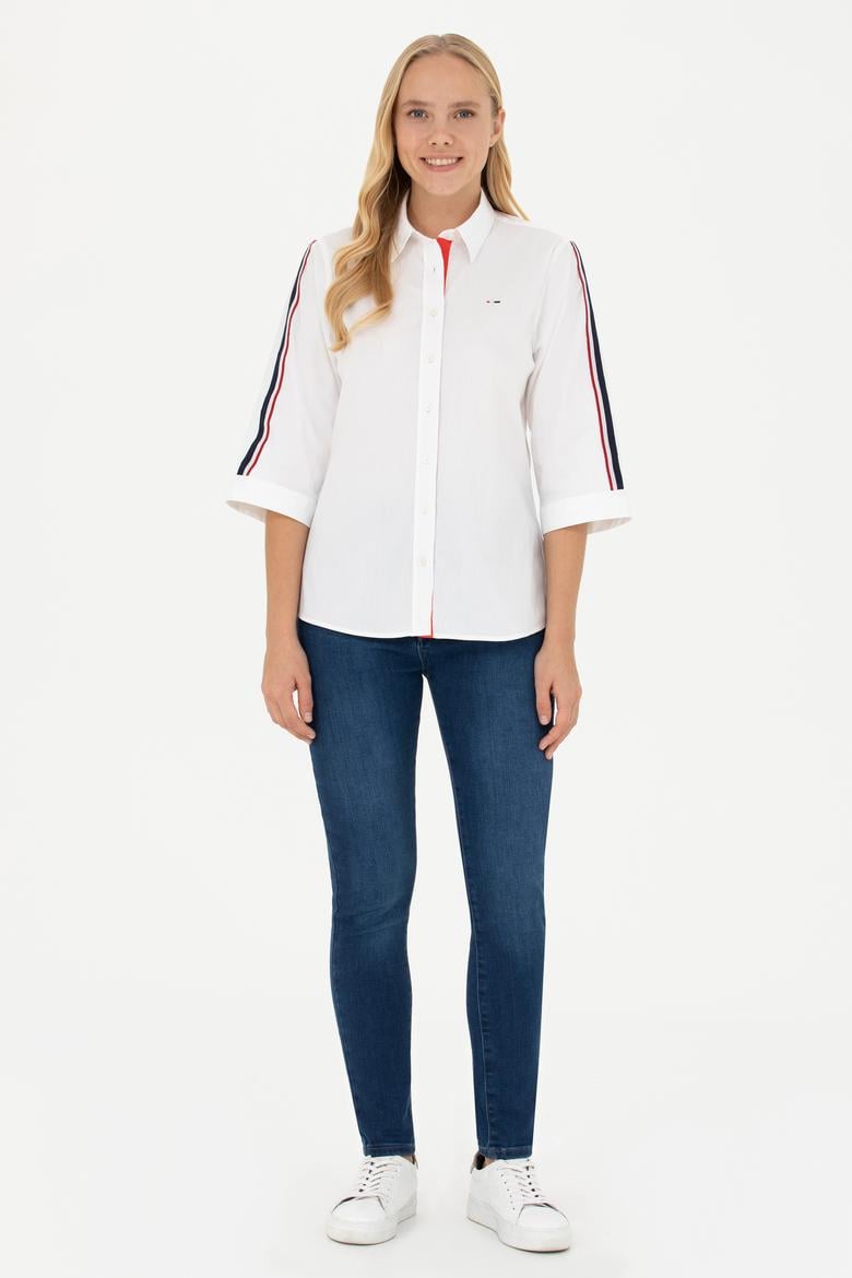 Kadın Beyaz Kısa Kollu Gömlek - 50264293011