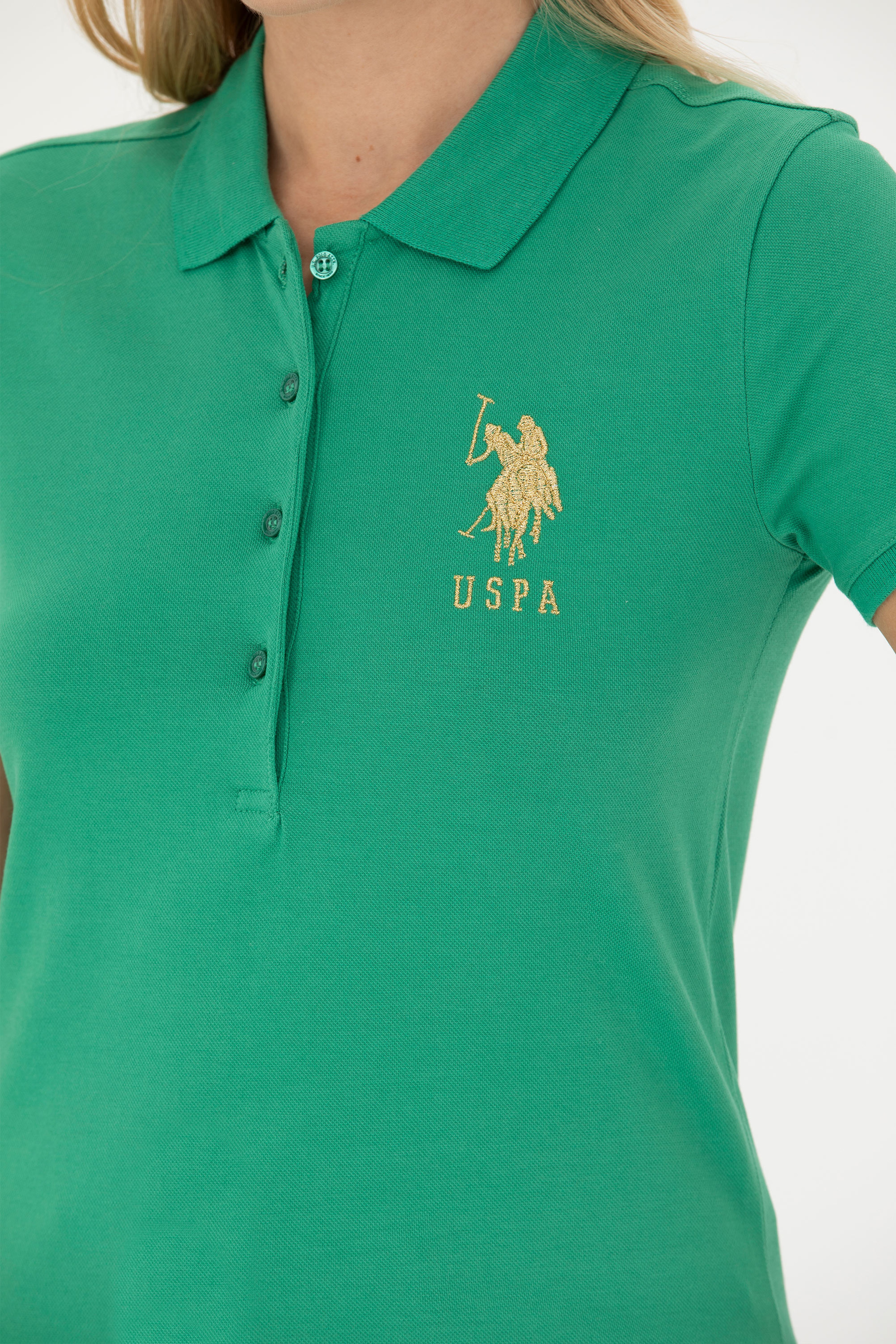 Kadın Yeşil Basic Polo Yaka Tişört - Image 7