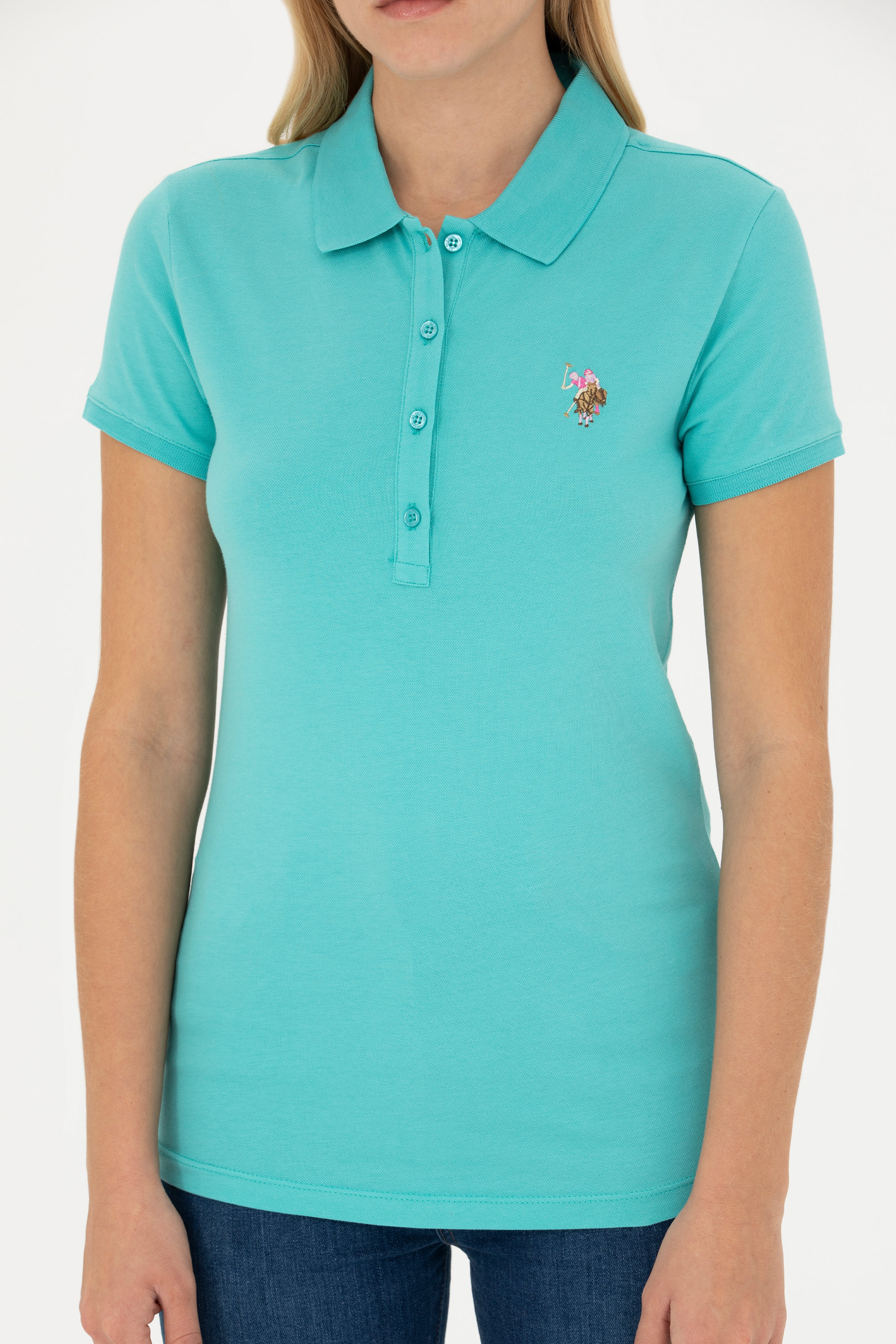 Kadın Mint Polo Yaka Tişört - Image 6