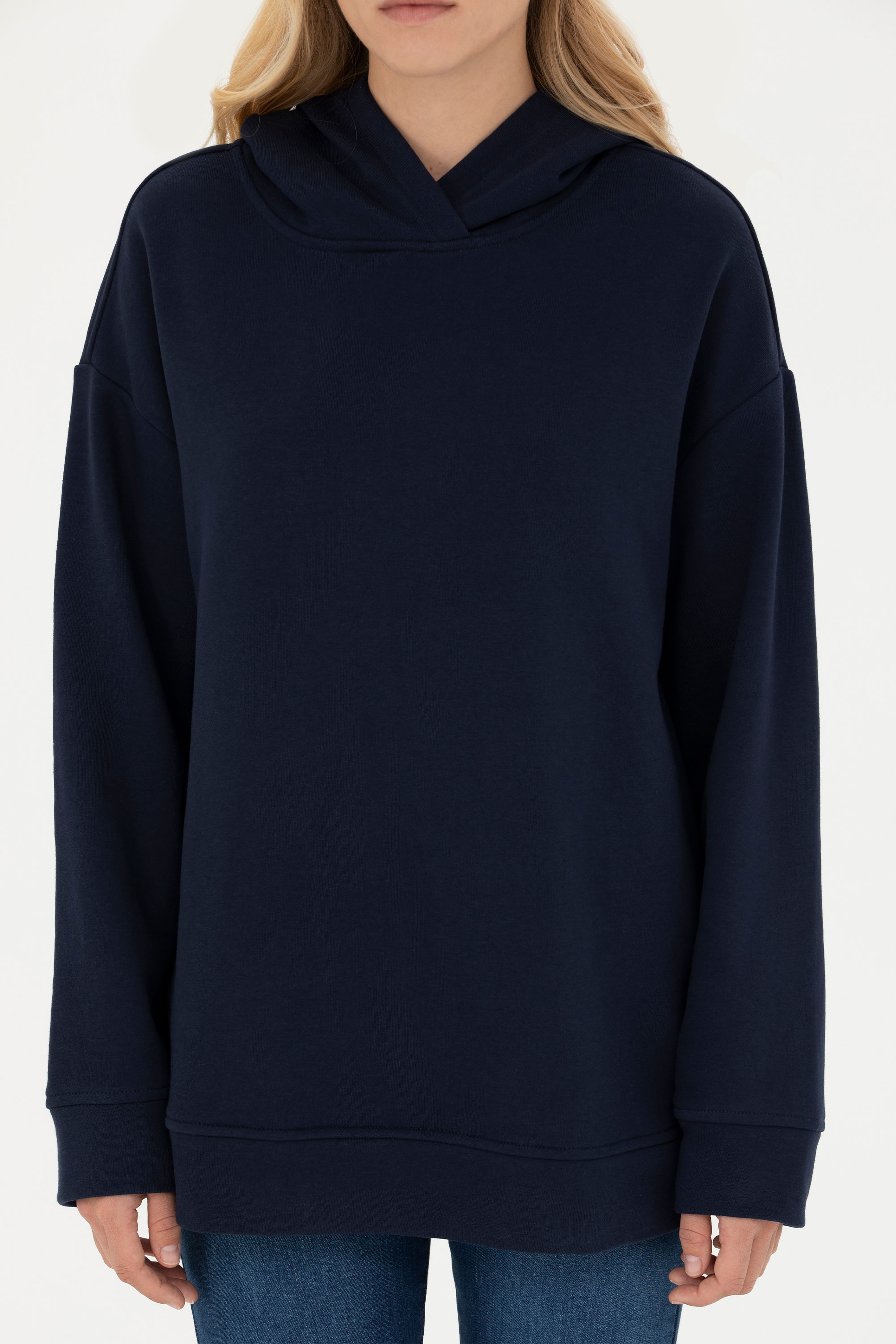 Kadın Lacivert Kapüşonlu Sweatshirt - Image 6