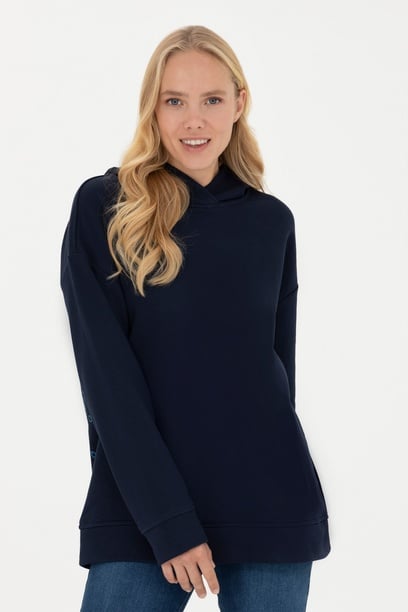 Kadın Lacivert Kapüşonlu Sweatshirt