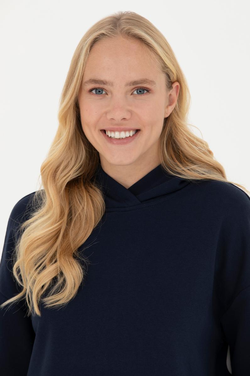 Kadın Lacivert Kapüşonlu Sweatshirt