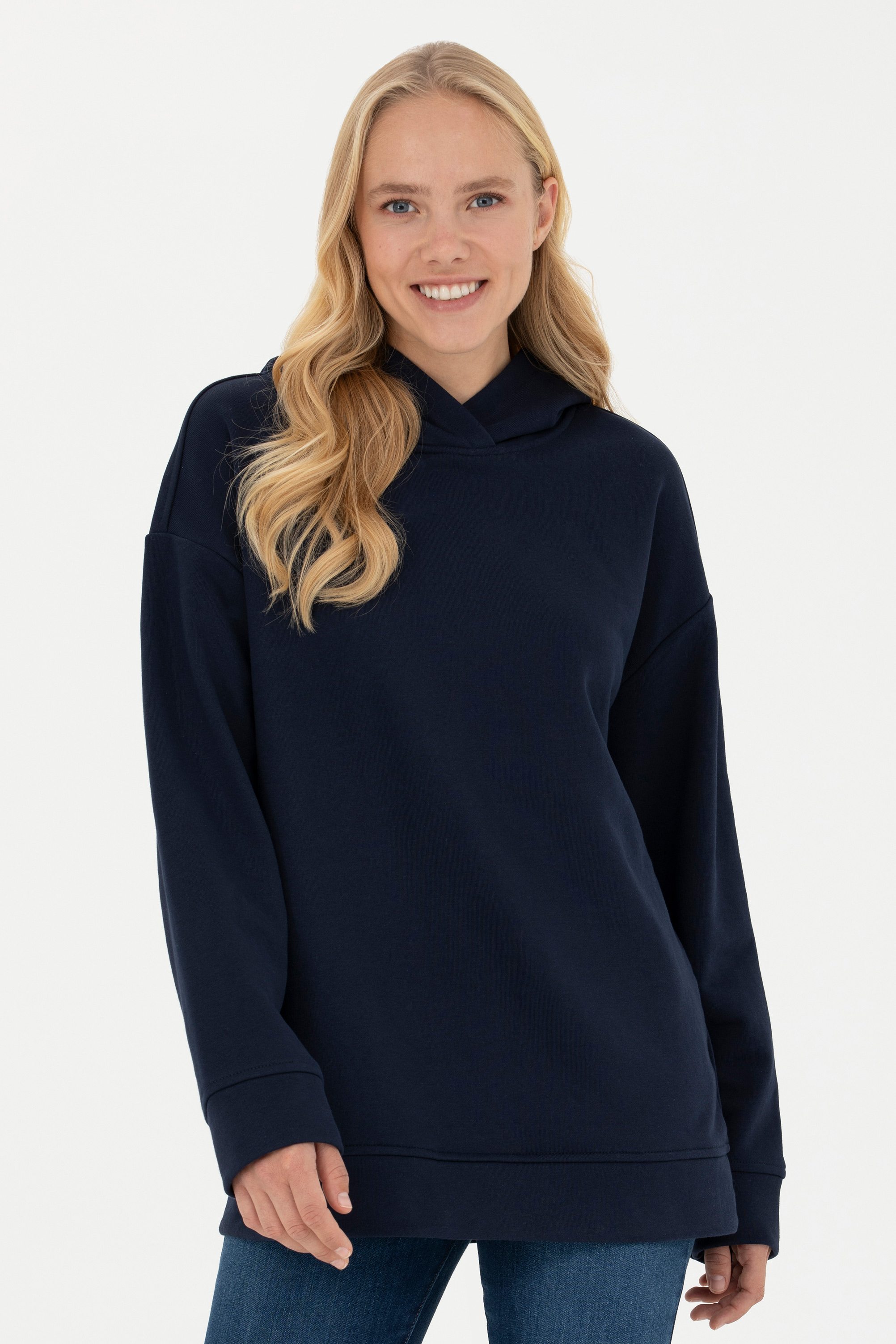 Kadın Lacivert Kapüşonlu Sweatshirt - Image 1