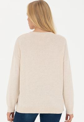 Kadın Krem Melanj Bisiklet Yaka Kazak - 50277263011