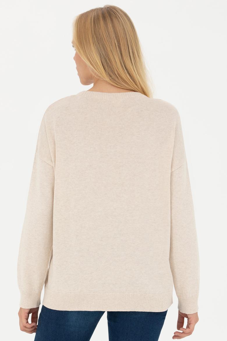 Kadın Krem Melanj Bisiklet Yaka Kazak - 50277263011