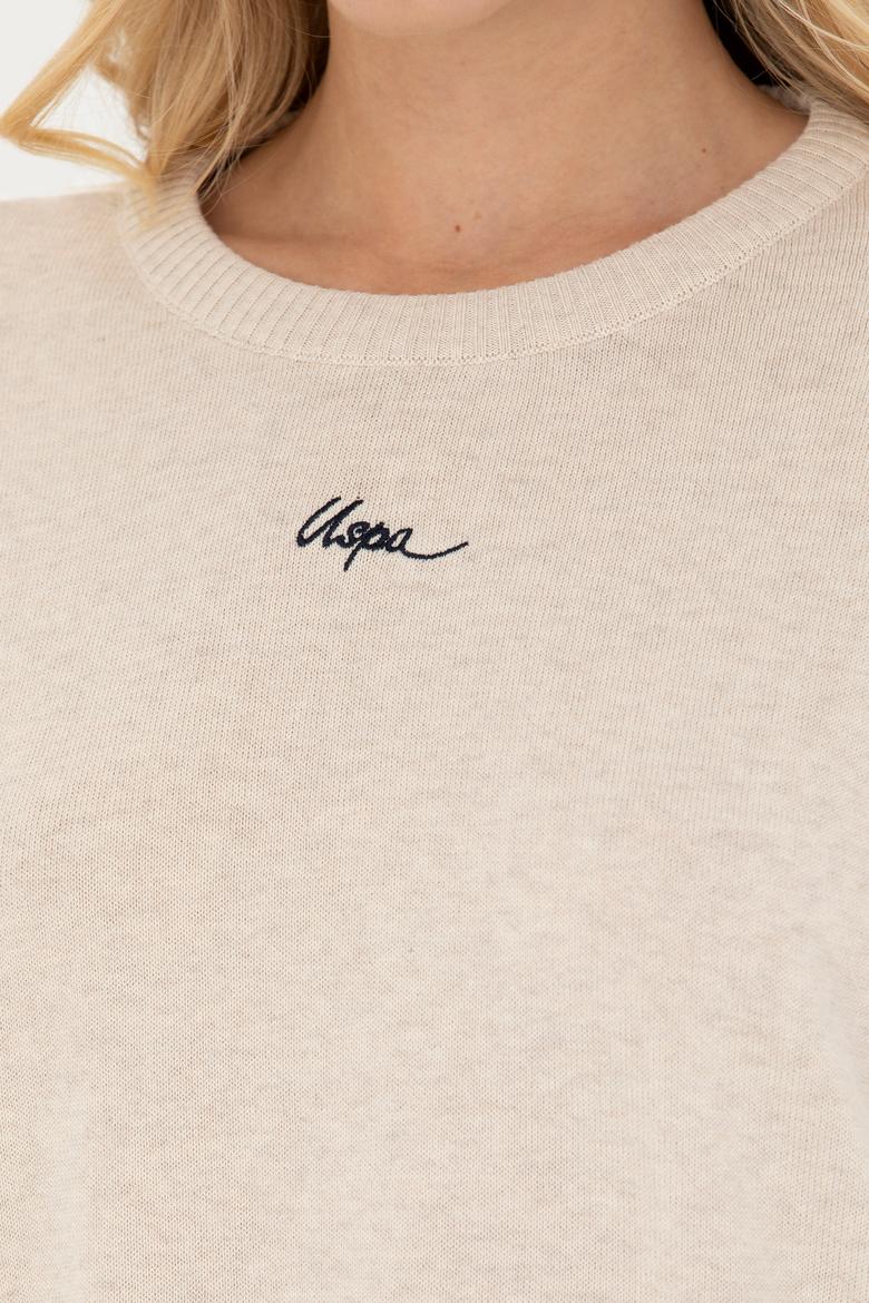 Kadın Krem Melanj Bisiklet Yaka Kazak - 50277263011